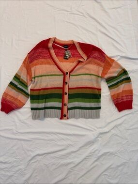 torrid Multicolor Stripe Button-Up Cardigan - Red, Orange, Green, Cream, Pink